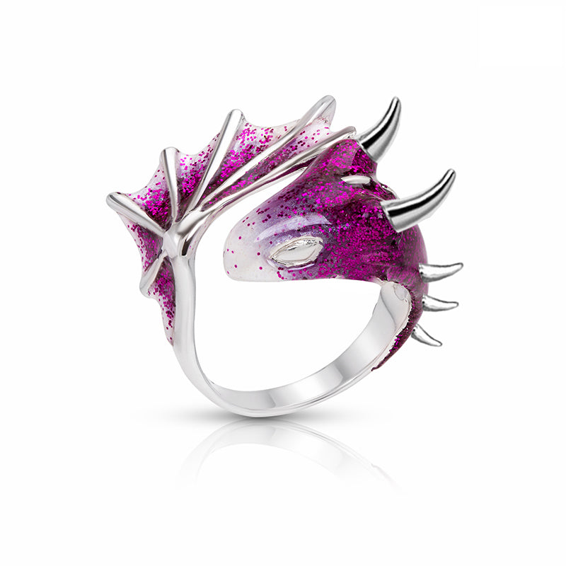 Justerbar Dragon Ring med lilla emalje håndmalt i sølv