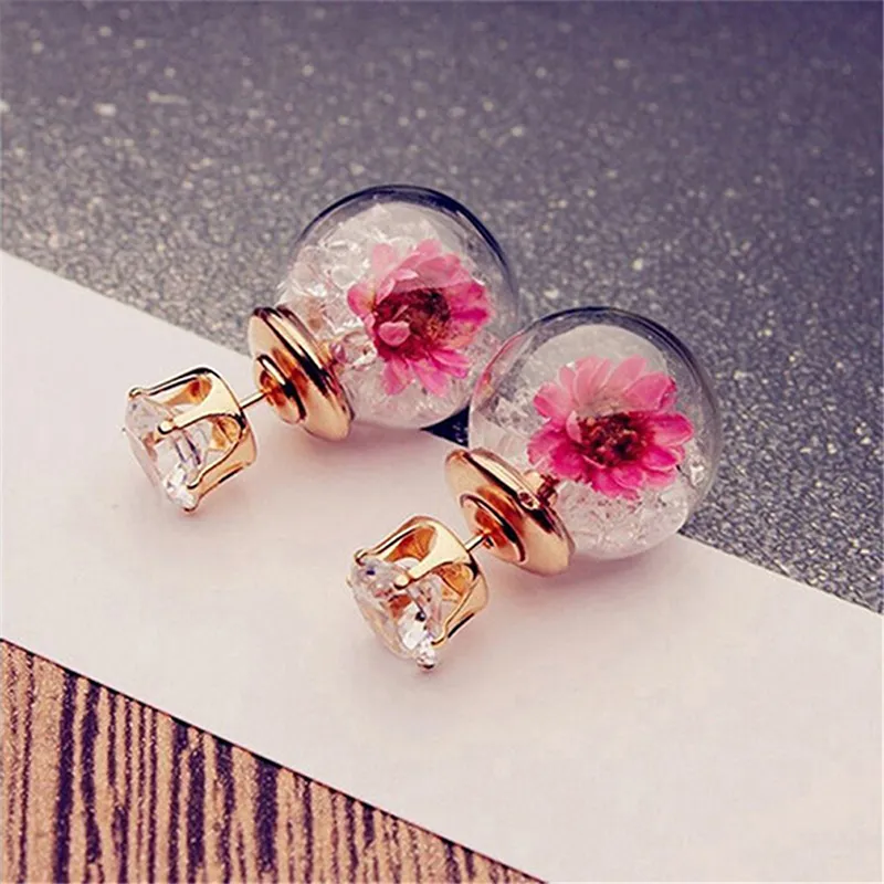 Vintage øreringer med rosa blomsterkrystaller